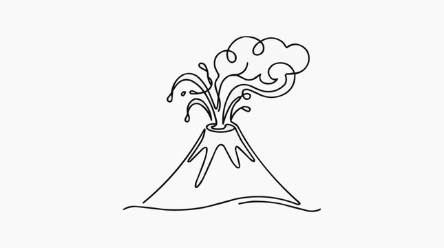 Volcano Eruption Line Art: A minimalist line drawing captures the raw power of a volcano erupting, with lava spewing and smoke billowing into the sky.