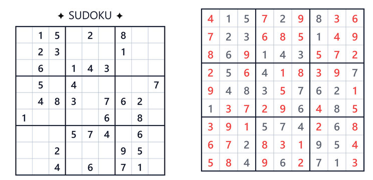 Sudoku puzzle game grid with solution and numbers highlighted  