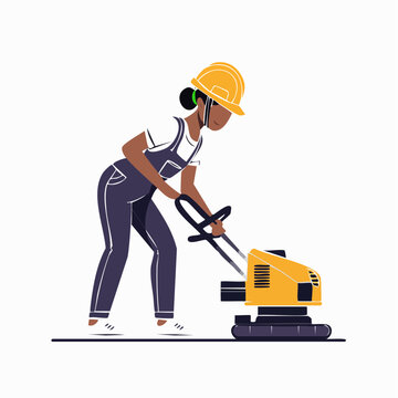 Construction worker operating a plate compactor