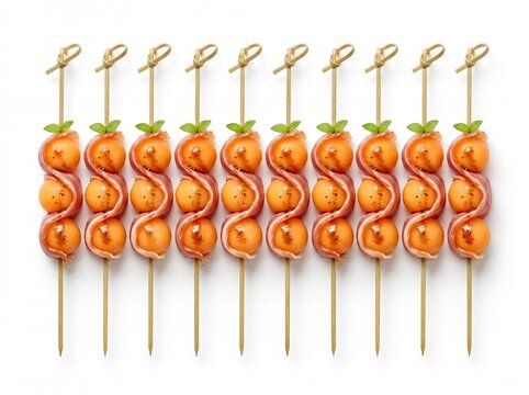 Gourmet Prosciutto e Melone Skewers Isolated on White