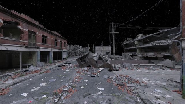 荒廃した街の風景　3DCGレンダリング