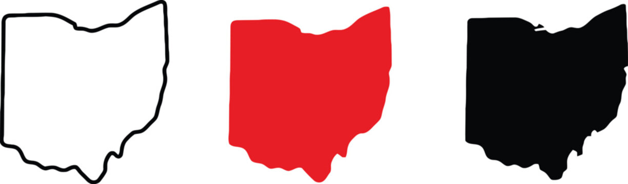 Ohio state map outlines in black red and silhouette