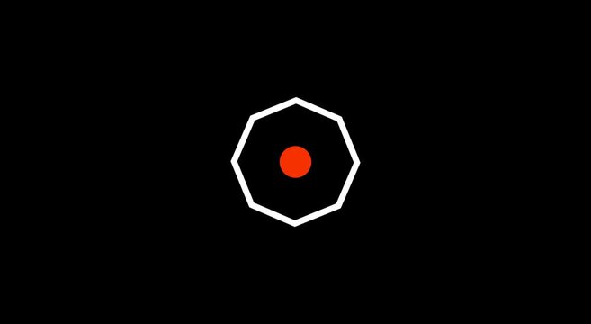 Minimalist octagon shape pulsing animation with central red circle animation