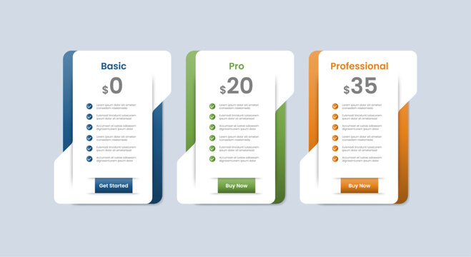 Process table box base shape infographic with glossy gradient style with price tag folder shape container double layer with three segment information