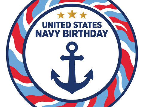 United States Navy Birthday Anniversary Graphic with Anchor and Stars on Patriotic Circular Background for Military Celebration and Recognition