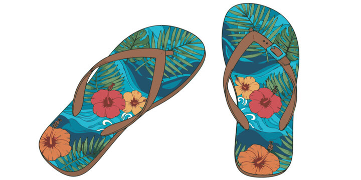 Colorful flip flops with floral pattern.