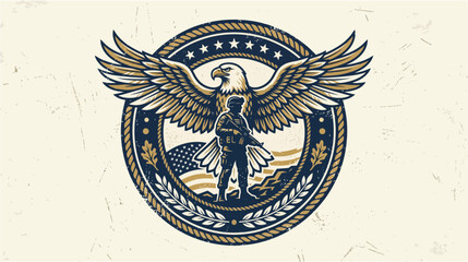 Fototapeta premium American bald eagle military veteran vector emblem with patriotic shield and stars