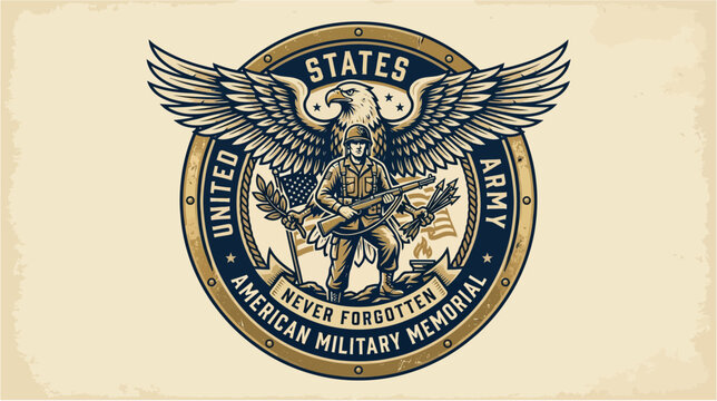 United States army never forgotten veteran vector badge with eagle and soldier