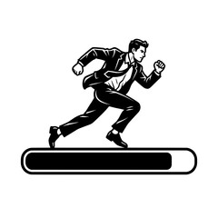 Fototapeta premium Determined Businessman Running Fast on Top of a Loading Progress Bar – Concept of Project Deadline Career Advancement Fast Growth Corporate Speed and Working Efficiency Minimalist Black and White Vect