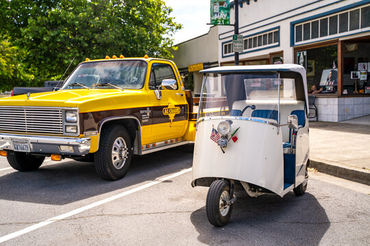 Vintage Autoette Cruiseabout Three-Wheel Microcar Parked in Niles, California