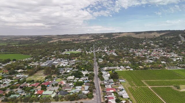Willunga, South Australia &ndash; 4K Aerial Drone Footage of Historic Township, Residential Streets, Houses, Estates, Rural Landscape, Sports Grounds, Garden and Parks, Scenic Adelaide Hills Region