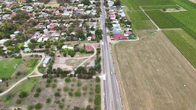 Willunga, South Australia &ndash; 4K Aerial Drone Footage of Historic Township, Residential Streets, Houses, Estates, Rural Landscape, Sports Grounds, Garden and Parks, Scenic Adelaide Hills Region