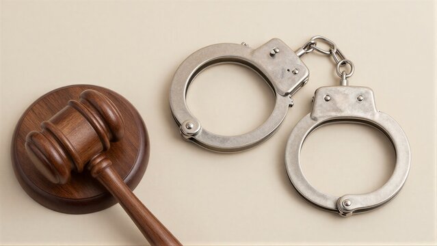 Gavel and handcuffs symbolize justice law enforcement and legal