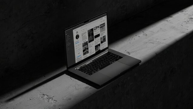 Sleek Laptop on Concrete with Dramatic Lighting