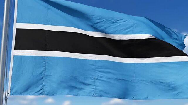 Botswana Flag Waving in the Wind Against a Blue Sky.