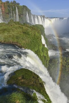 View from Salto Santa Maria to Garganta del diablo with rainbow, devil's throat, Iguazu Falls, Puerto Iguazu, border between Brazil and Argentina