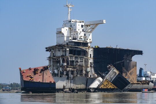 Huge container ship ready to getting break up, Chittagong Ship Breaking Yard, Chittagong, Bangladesh