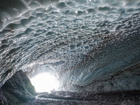 Ice chapel with meltwater stream, ice field at the foot of the Watzmann east face, Berchtesgaden National Park, Watzmann, Sch&ouml;nau am K&ouml;nigssee, Upper Bavaria, Bavaria, Germany