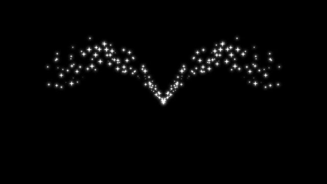 Glowing pixie dust sparkle line, elegant white shimmer particles, fantasy starlight trail animation, magical glitter swirl transition on deep black screen background, seamless visual effect 4k