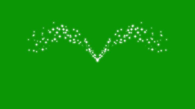 Glowing pixie dust sparkle line, elegant white shimmer particles, fantasy starlight trail animation, magical glitter swirl transition on deep green screen background, seamless visual effect 4k