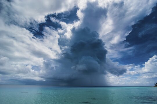 Dark rain clouds above the Ant Atoll, Pohnpei, Micronesia