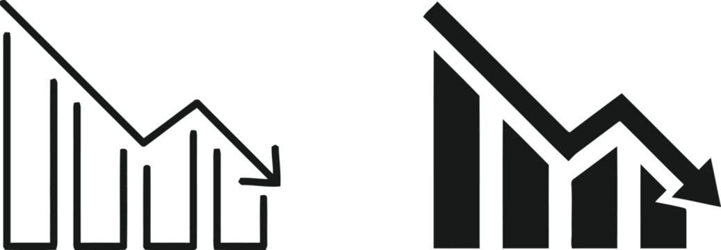 Financial downturn graph icons line chart declining black and white