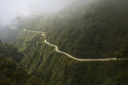 Death Road, meanders through subtropical rainforest, Camino de la Muerte, North Yungas Road between La Paz and Coroico, Bolivia