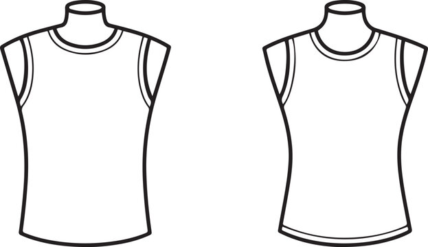 A sleeveless T-shirt for men and women on a dummy isolated on a white background. one line Art icon drawing vector