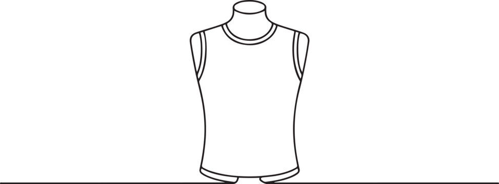 A sleeveless T-shirt for men and women on a dummy isolated on a white background. one line Art icon drawing vector