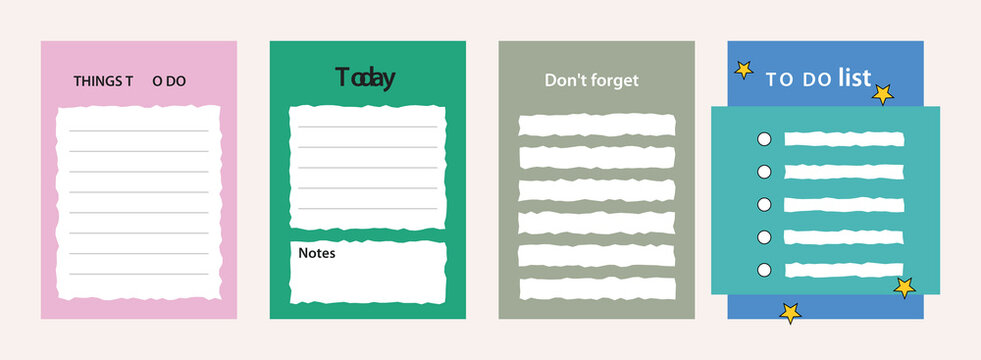 Collection of four pastel to-do list and note templates with planning organization template schedule checklist