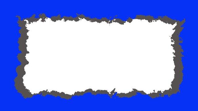 Abstract blue and gray torn paper edge frame animation with white copy space center.