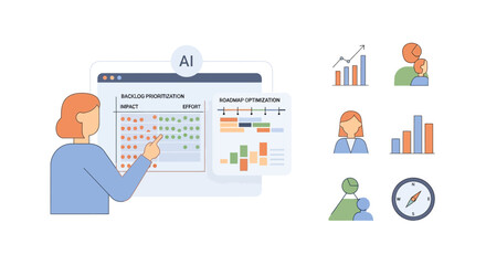 Fototapeta premium AI Data Analysis: Woman Interacting with Machine Learning Dashboard