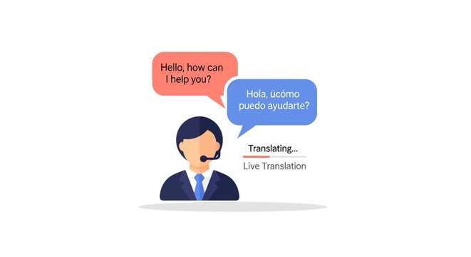 Live Translation Service: Customer Support Agent with Speech Bubbles
