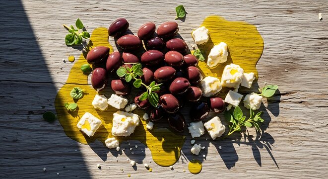 Grapes and cheese on wood.