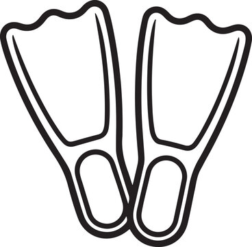A pair of flippers isolated on a white background for coloring book. one line Art icon drawing vector