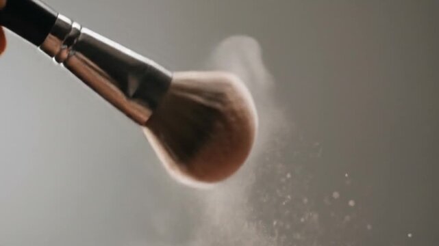 Makeup brush with powder angled view details visible