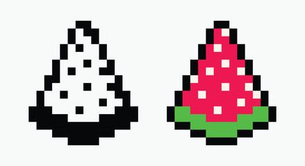 Fototapeta premium set Watermelon Slice pixel art icon vector illustration.