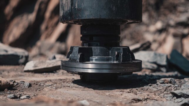 Powerful hydraulic drill rig component engaged in heavy-duty earth drilling operation