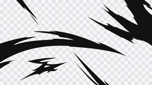 Dynamic curved slash effect with sharp anime style motion streaks and aggressive manga composition.