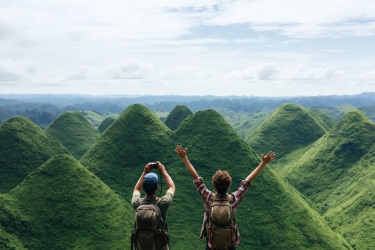 Travelers viewing Chocolate Hills in Bohol, Philippines
