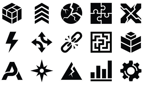 Flat vector icon set of technology and communication symbols in monochrome line art style