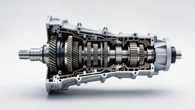 Automatic transmission gearbox internal mechanism with multiple gear stages and shafts