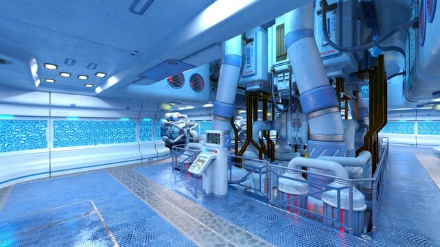 宇宙船内の風景　3DCGレンダリング
