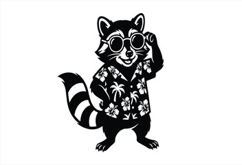 Cool raccoon wearing sunglasses and a hawaiian shirt illustration © MD JAHID13