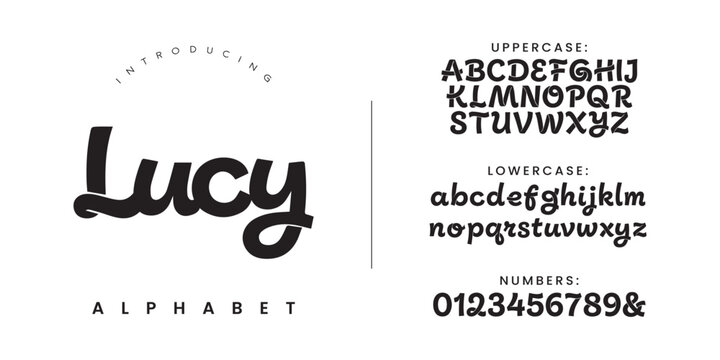 Lucy alphabet cute hand lettering font vector set for friendly kids product branding