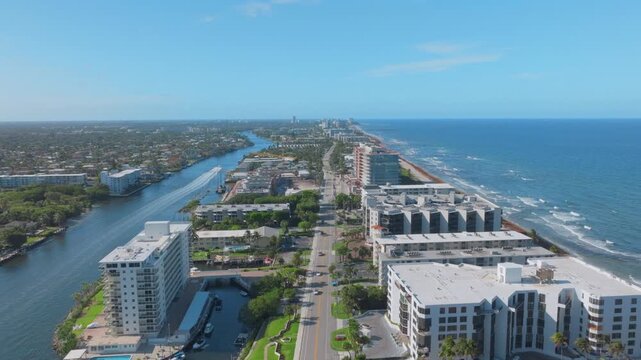 aerial drone view of Hillsboro Beach, Florida with city and ocean