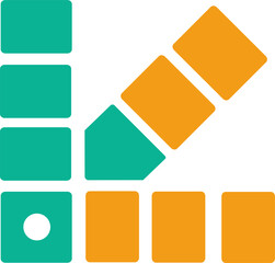 Fototapeta premium Color palette swatches icon, turquoise and orange flat vector guide guide symbol for color picking, branding identity design, artistic catalog isolated on white