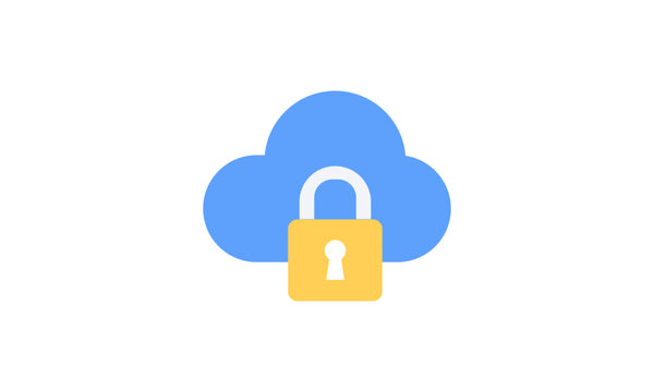 Cloud Security Flat Icon &ndash; Secure Cloud Computing and Data Protection Vector