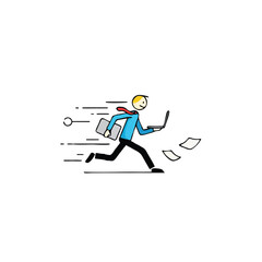 Fototapeta premium Businessman Running Fast with Laptop and Briefcase for Deadline Concept - Professional Office Worker in a Rush Illustration