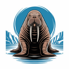 Large Walrus Sitting in Water Front. © Barusman